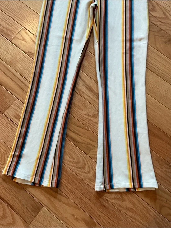 Free People Striped High-Waist Flare Pants - White Multi elastic sz 0 NWOT 70s - Picture 3 of 11